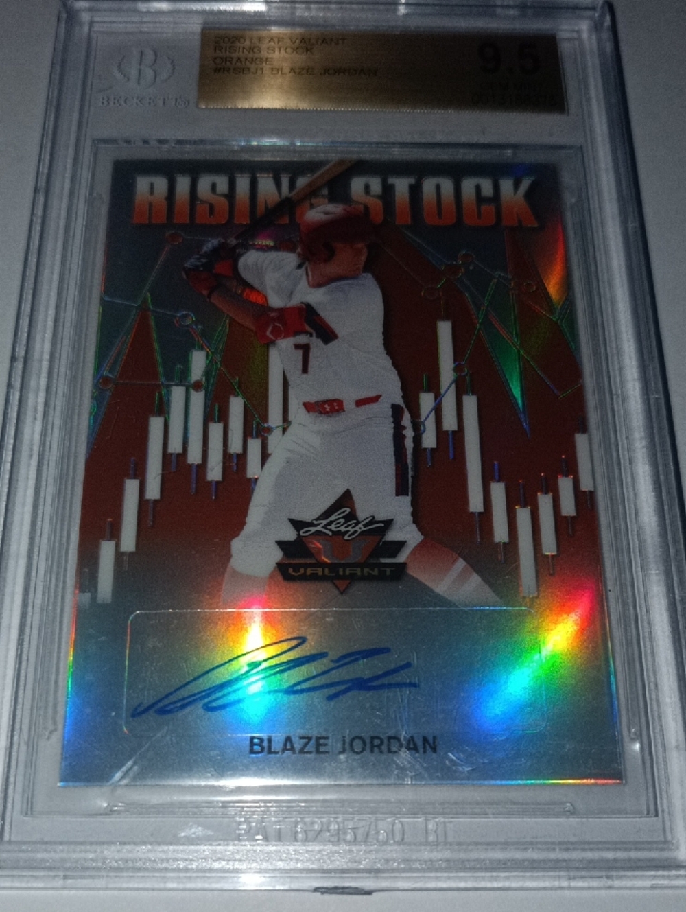 2020 Leaf Valiant Blaze Jordan Rising Stock Orange Autograph Rookie Card /75